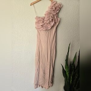 Zara Pink one shoulder floral maxi dress